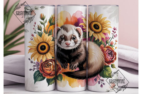 Autumn Ferret Floral 20oz Tumbler Wrap Sublimation sassyprint 