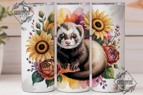 Autumn Ferret Floral 20oz Tumbler Wrap Sublimation sassyprint 