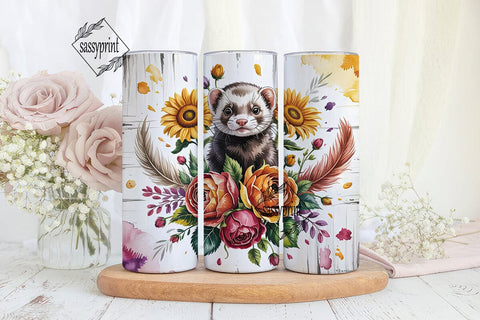 Autumn Ferret Floral 20oz Tumbler Wrap Sublimation sassyprint 