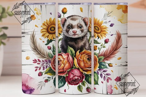 Autumn Ferret Floral 20oz Tumbler Wrap Sublimation sassyprint 