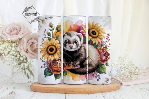 Autumn Ferret Floral 20oz Tumbler Wrap Sublimation sassyprint 