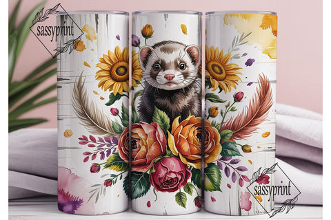 Autumn Ferret Floral 20oz Tumbler Wrap Sublimation sassyprint 