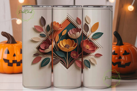 Autumn Floral 20oz Tumbler Wrap Sublimation PixelChick 