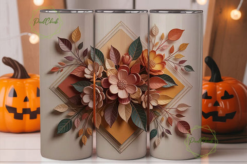 Autumn Floral 20oz Tumbler Wrap Sublimation PixelChick 