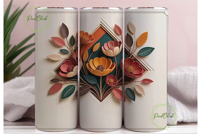 Autumn Floral 20oz Tumbler Wrap Sublimation PixelChick 