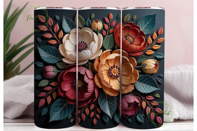 Autumn Floral 20oz Tumbler Wrap Sublimation PixelChick 