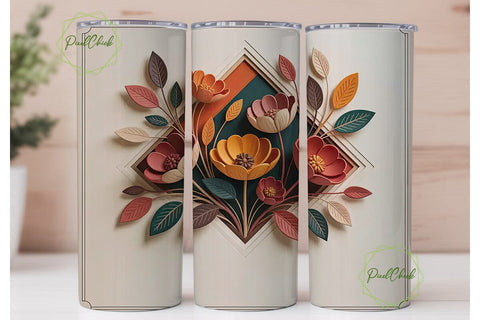 Autumn Floral 20oz Tumbler Wrap Sublimation PixelChick 