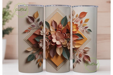 Autumn Floral 20oz Tumbler Wrap Sublimation PixelChick 