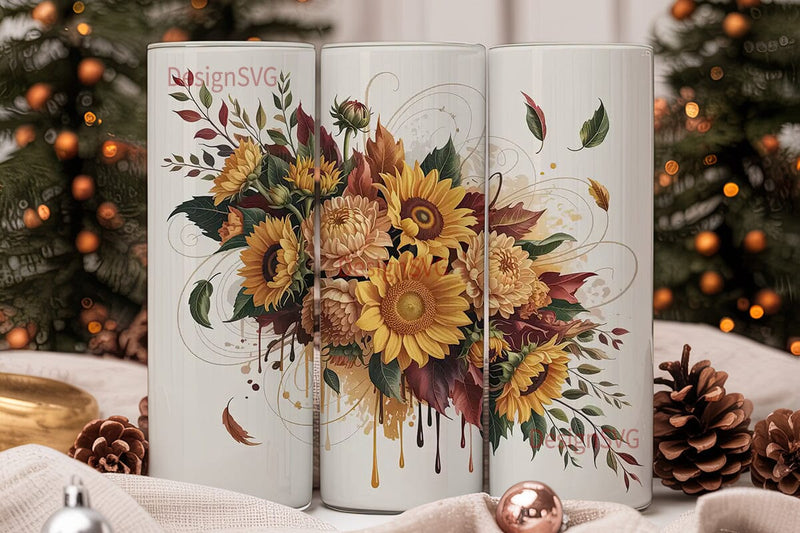 Autumn Floral Bouquet 20oz Tumbler Wrap Sublimation DesignSVG 