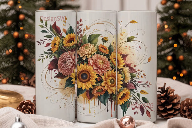 Autumn Floral Bouquet 20oz Tumbler Wrap Sublimation DesignSVG 