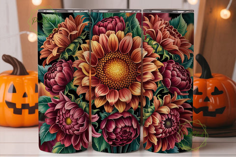 Autumn Floral Bouquet 20oz Tumbler Wrap Sublimation PixelChick 