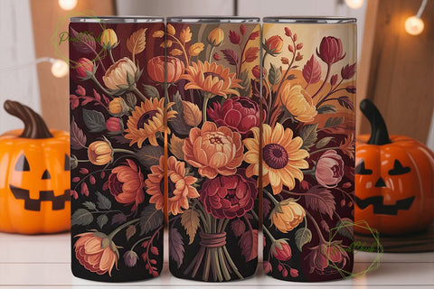 Autumn Floral Bouquet 20oz Tumbler Wrap Sublimation PixelChick 