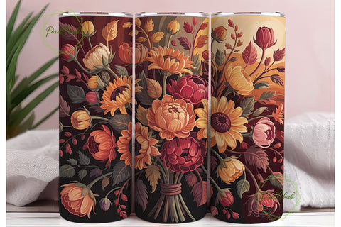Autumn Floral Bouquet 20oz Tumbler Wrap Sublimation PixelChick 