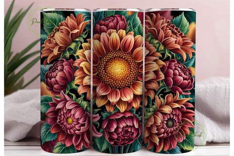 Autumn Floral Bouquet 20oz Tumbler Wrap Sublimation PixelChick 
