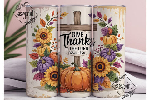 Autumn Floral Cross 20oz Tumbler Wrap Sublimation sassyprint 