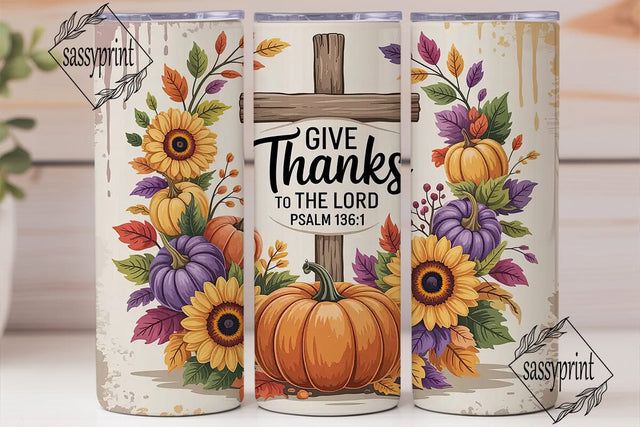 Autumn Floral Cross 20oz Tumbler Wrap Sublimation sassyprint 