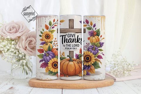 Autumn Floral Cross 20oz Tumbler Wrap Sublimation sassyprint 
