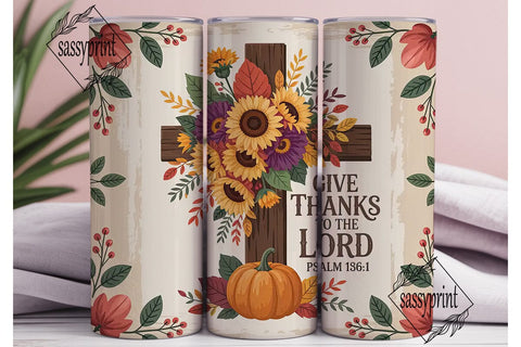 Autumn Floral Cross 20oz Tumbler Wrap Sublimation sassyprint 