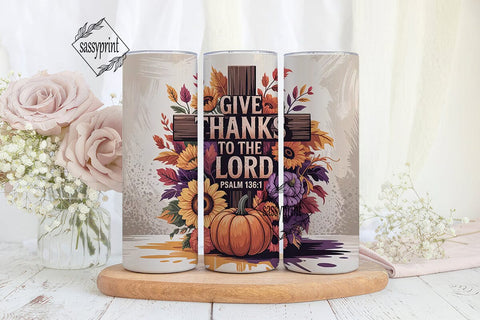 Autumn Floral Cross 20oz Tumbler Wrap Sublimation sassyprint 