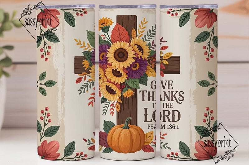Autumn Floral Cross 20oz Tumbler Wrap Sublimation sassyprint 