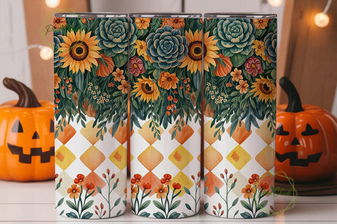 Autumn Floral Diamonds 20oz Tumbler Wrap Sublimation PixelChick 