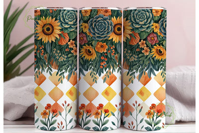 Autumn Floral Diamonds 20oz Tumbler Wrap Sublimation PixelChick 