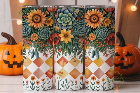 Autumn Floral Diamonds 20oz Tumbler Wrap Sublimation PixelChick 