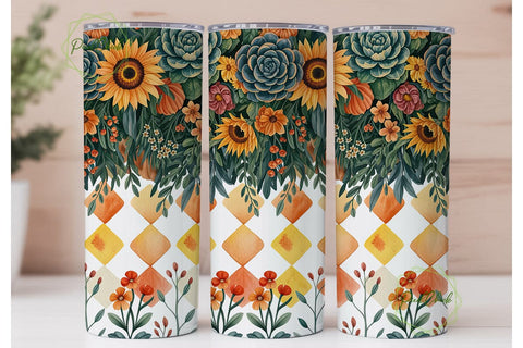Autumn Floral Diamonds 20oz Tumbler Wrap Sublimation PixelChick 