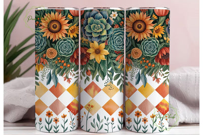 Autumn Floral Diamonds 20oz Tumbler Wrap Sublimation PixelChick 