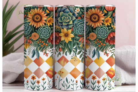 Autumn Floral Diamonds 20oz Tumbler Wrap Sublimation PixelChick 