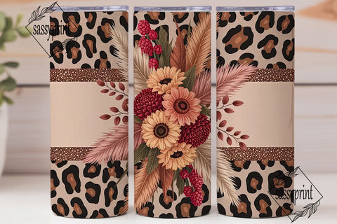Autumn Floral Leopard 20oz Tumbler Wrap Sublimation sassyprint 