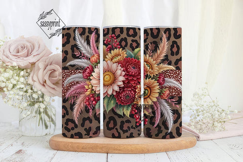 Autumn Floral Leopard 20oz Tumbler Wrap Sublimation sassyprint 