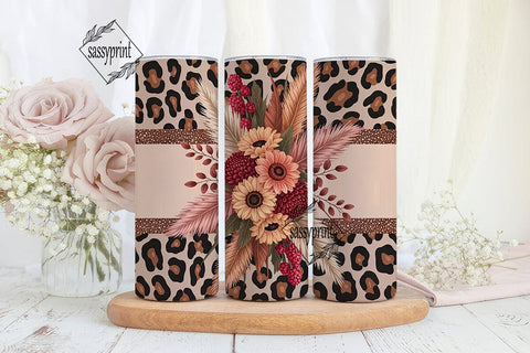 Autumn Floral Leopard 20oz Tumbler Wrap Sublimation sassyprint 