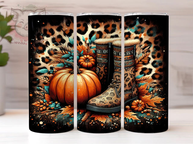 Autumn Floral Leopard Boots 20 oz Skinny Tumbler Sublimation Design, Straight & Tapered Tumbler Png, Country Autumn Tumbler Png, Digital Download PNG Sublimation Lara' s Designs 