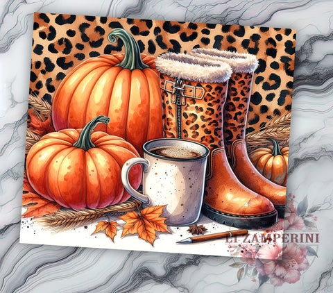 Autumn Floral Leopard Boots 20oz Tumbler Wrap PNG, Autumn Tumbler PNG Sublimation Design, Straight & Tapered Tumbler Wrap, Instant Digital Download Sublimation Li Zamperini 