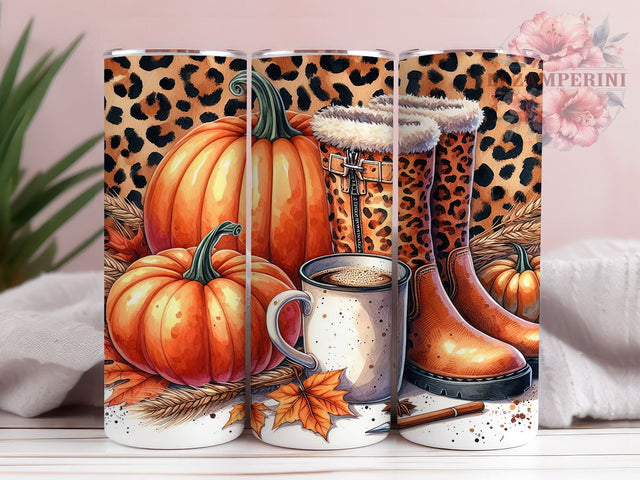 Autumn Floral Leopard Boots 20oz Tumbler Wrap PNG, Autumn Tumbler PNG Sublimation Design, Straight & Tapered Tumbler Wrap, Instant Digital Download Sublimation Li Zamperini 