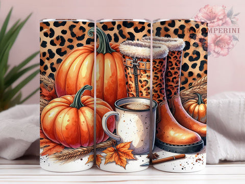 Autumn Floral Leopard Boots 20oz Tumbler Wrap PNG, Autumn Tumbler PNG Sublimation Design, Straight & Tapered Tumbler Wrap, Instant Digital Download Sublimation Li Zamperini 
