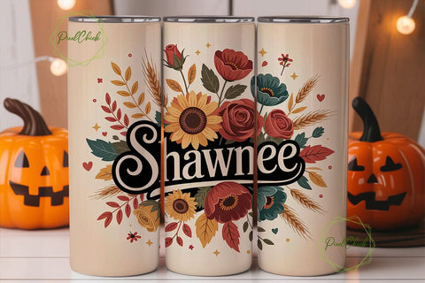 Autumn Floral Name 20oz Tumbler Wrap Sublimation PixelChick 