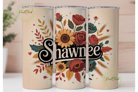 Autumn Floral Name 20oz Tumbler Wrap Sublimation PixelChick 