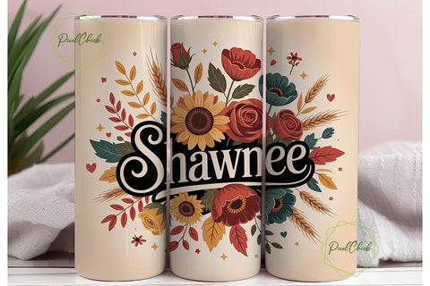 Autumn Floral Name 20oz Tumbler Wrap Sublimation PixelChick 