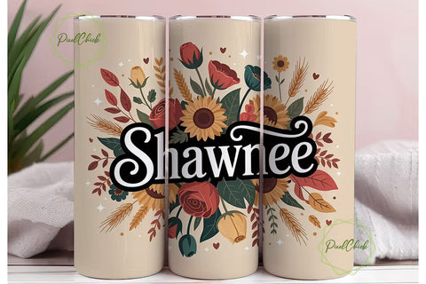 Autumn Floral Name 20oz Tumbler Wrap Sublimation PixelChick 