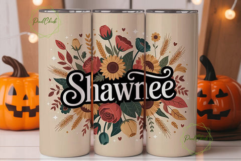 Autumn Floral Name 20oz Tumbler Wrap Sublimation PixelChick 