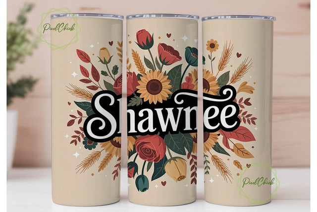 Autumn Floral Name 20oz Tumbler Wrap Sublimation PixelChick 