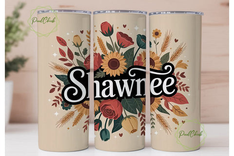 Autumn Floral Name 20oz Tumbler Wrap Sublimation PixelChick 