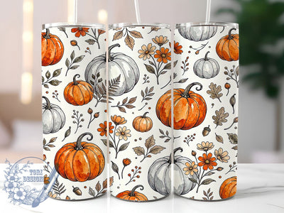 Autumn Floral Pumpkin 20oz Tumbler, Autumn Pumpkin, Floral Design, Fall Vibes, Rustic Charm, Whimsical Style, 20oz Wrap, Sublimation Tumbler Sublimation ToriDesigns 