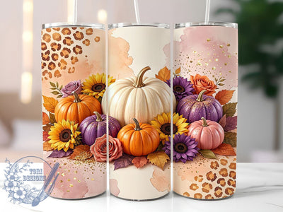 Autumn Floral Pumpkin 20oz Tumbler, Pumpkin Motif, Floral Design, Autumn Theme, Rustic Charm, Farmhouse Style, 20oz Wrap, Sublimation Tumbler Sublimation ToriDesigns 