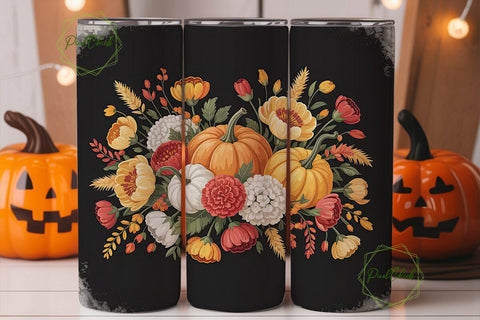 Autumn Floral Pumpkin 20oz Tumbler Wrap Sublimation PixelChick 