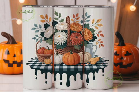 Autumn Floral Pumpkin 20oz Tumbler Wrap Sublimation PixelChick 