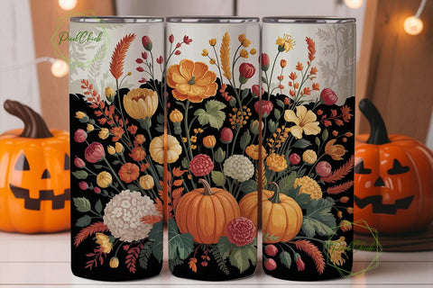 Autumn Floral Pumpkin 20oz Tumbler Wrap Sublimation PixelChick 