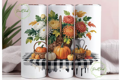Autumn Floral Pumpkin 20oz Tumbler Wrap Sublimation PixelChick 